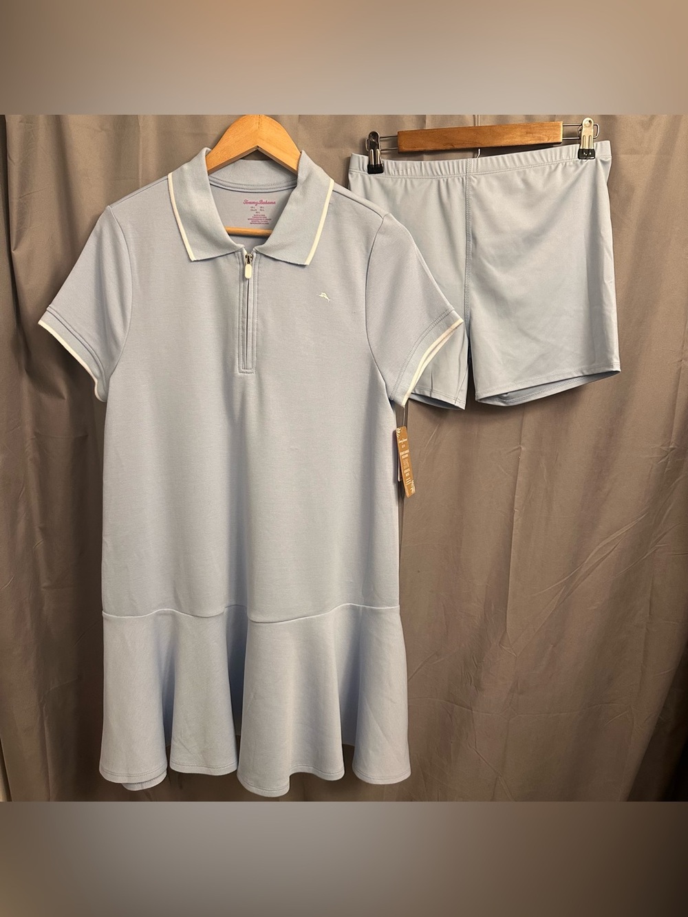 Tommy Bahama Active Blue Quarter Zip Polo Dress Shorts Set UPF 50 NWT Large
